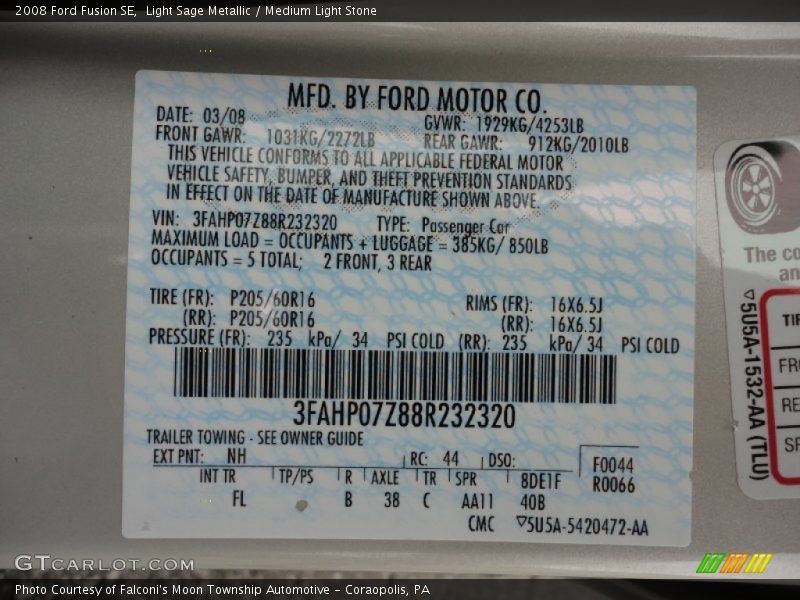 Light Sage Metallic / Medium Light Stone 2008 Ford Fusion SE