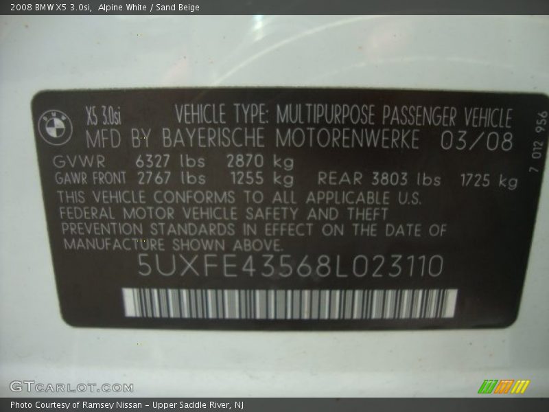Alpine White / Sand Beige 2008 BMW X5 3.0si