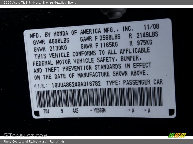 Mayan Bronze Metallic / Ebony 2009 Acura TL 3.5