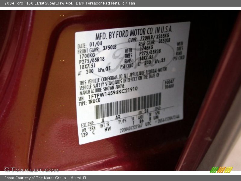 Dark Toreador Red Metallic / Tan 2004 Ford F150 Lariat SuperCrew 4x4