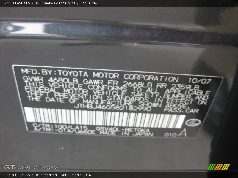 Smoky Granite Mica / Light Gray 2008 Lexus ES 350