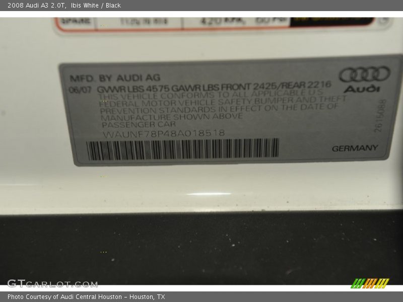 Ibis White / Black 2008 Audi A3 2.0T