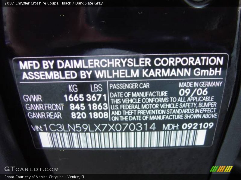 Info Tag of 2007 Crossfire Coupe
