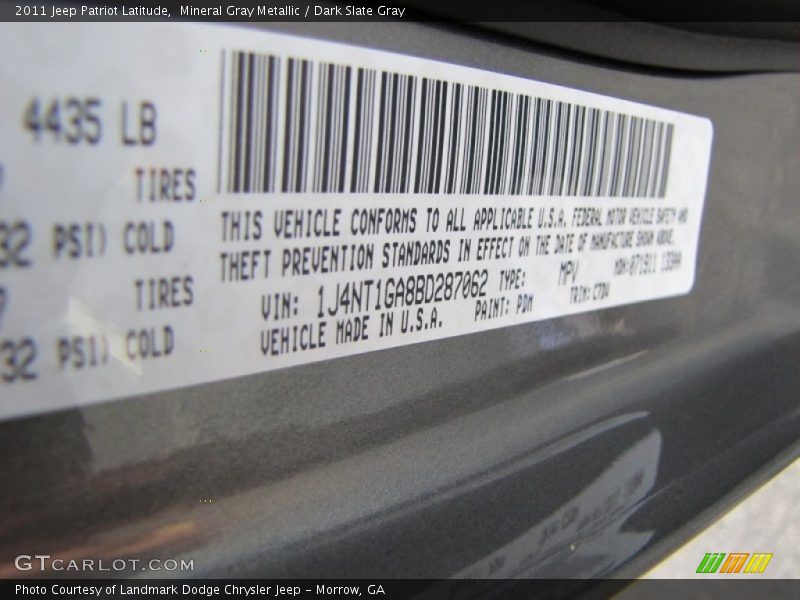 Mineral Gray Metallic / Dark Slate Gray 2011 Jeep Patriot Latitude