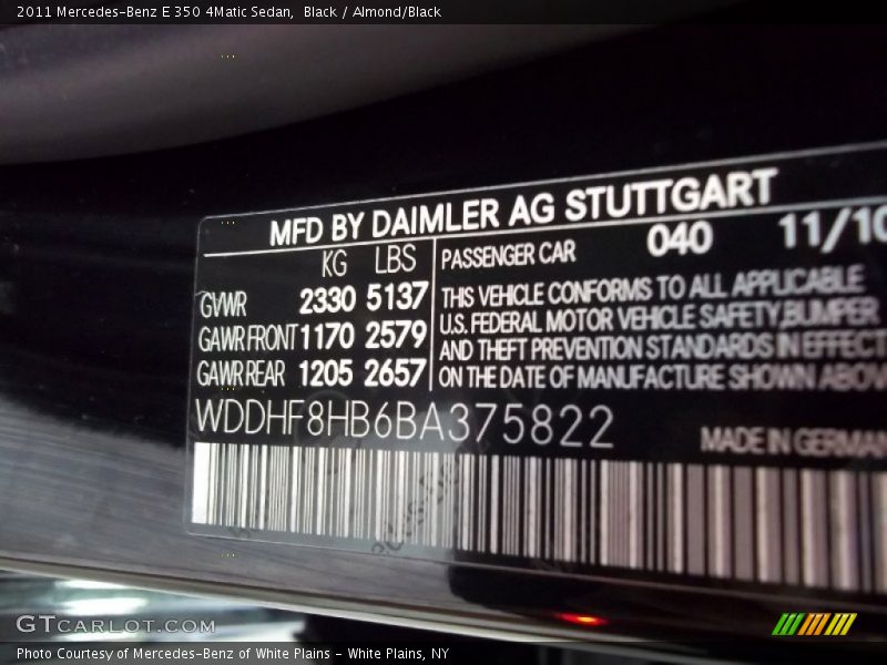 Black / Almond/Black 2011 Mercedes-Benz E 350 4Matic Sedan