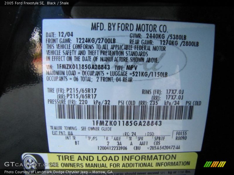 Black / Shale 2005 Ford Freestyle SE