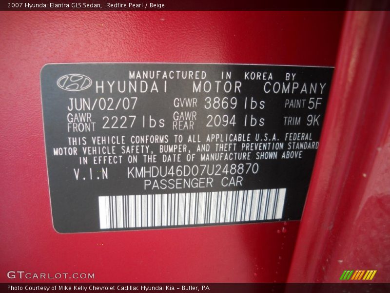 Redfire Pearl / Beige 2007 Hyundai Elantra GLS Sedan