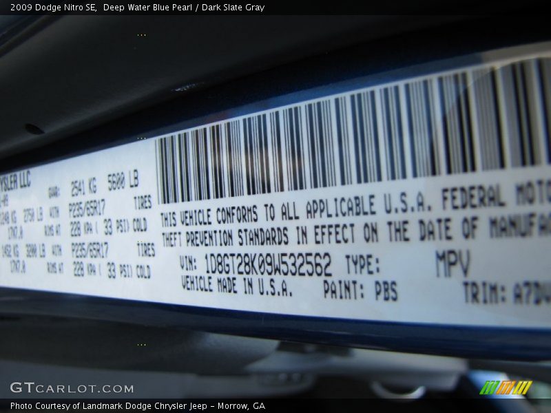 Deep Water Blue Pearl / Dark Slate Gray 2009 Dodge Nitro SE