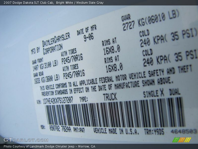 Bright White / Medium Slate Gray 2007 Dodge Dakota SLT Club Cab