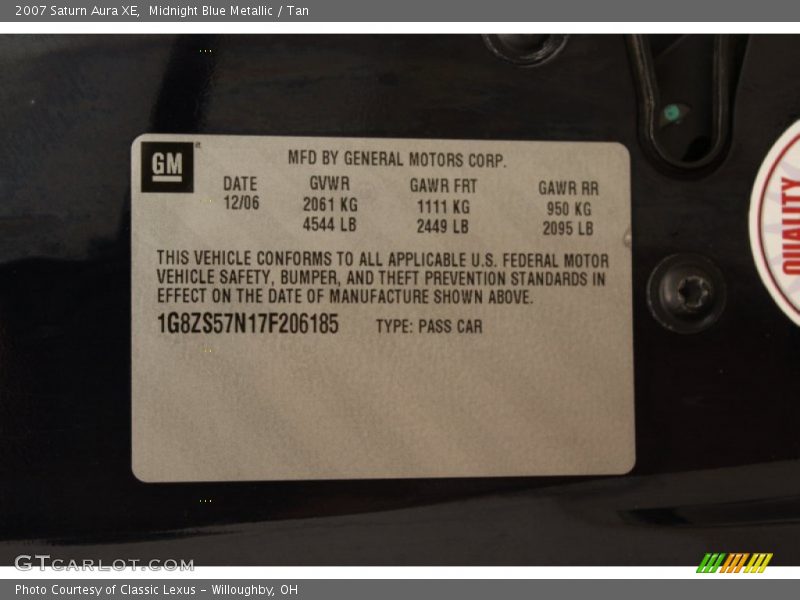 Midnight Blue Metallic / Tan 2007 Saturn Aura XE