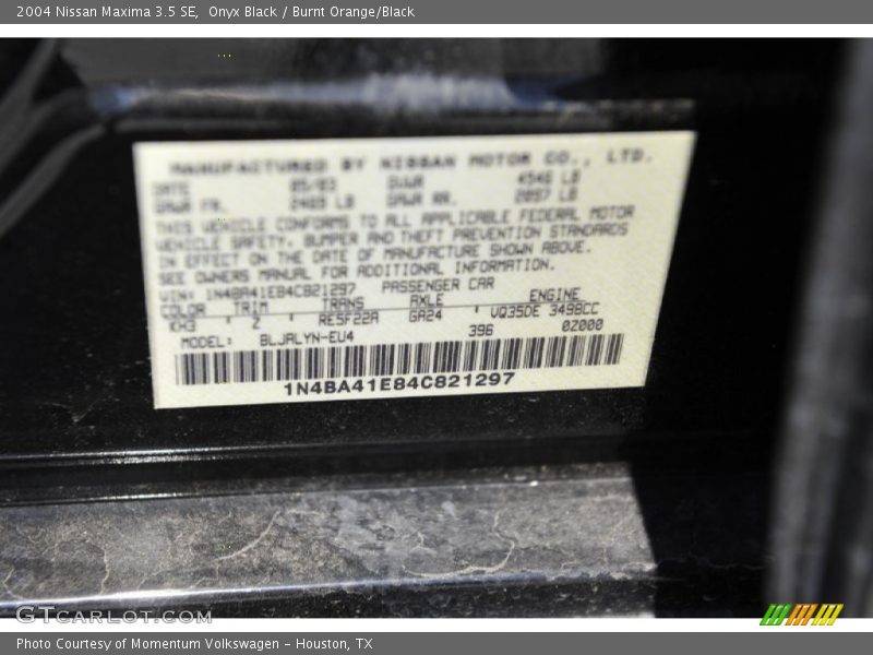 Onyx Black / Burnt Orange/Black 2004 Nissan Maxima 3.5 SE