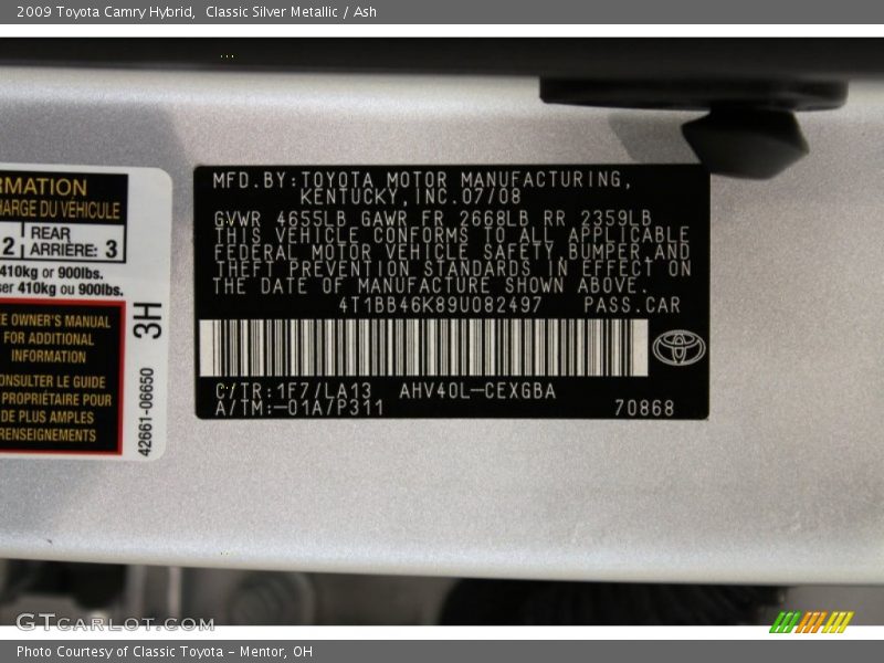Classic Silver Metallic / Ash 2009 Toyota Camry Hybrid