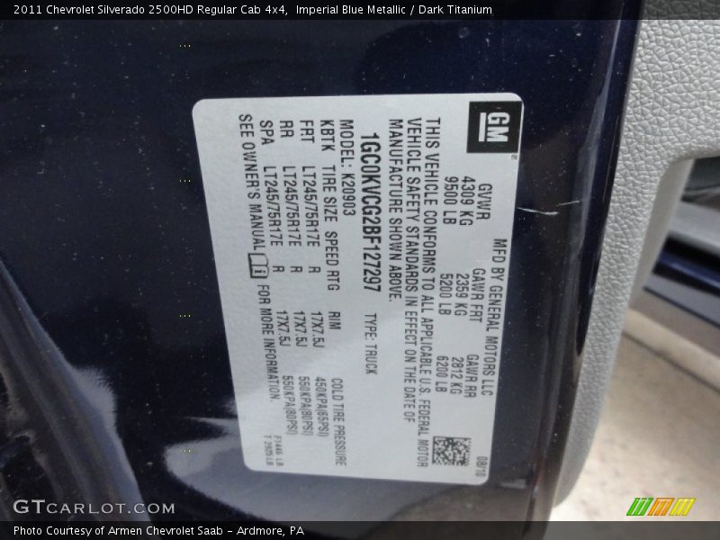 Imperial Blue Metallic / Dark Titanium 2011 Chevrolet Silverado 2500HD Regular Cab 4x4