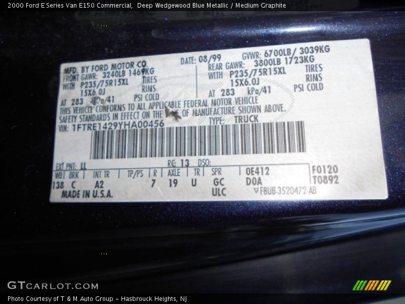 Deep Wedgewood Blue Metallic / Medium Graphite 2000 Ford E Series Van E150 Commercial