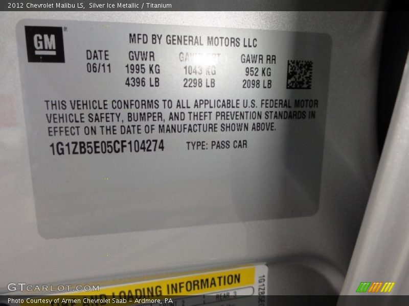 Silver Ice Metallic / Titanium 2012 Chevrolet Malibu LS
