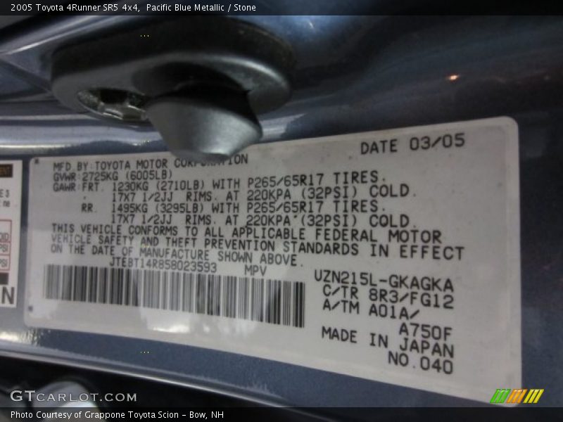 Pacific Blue Metallic / Stone 2005 Toyota 4Runner SR5 4x4