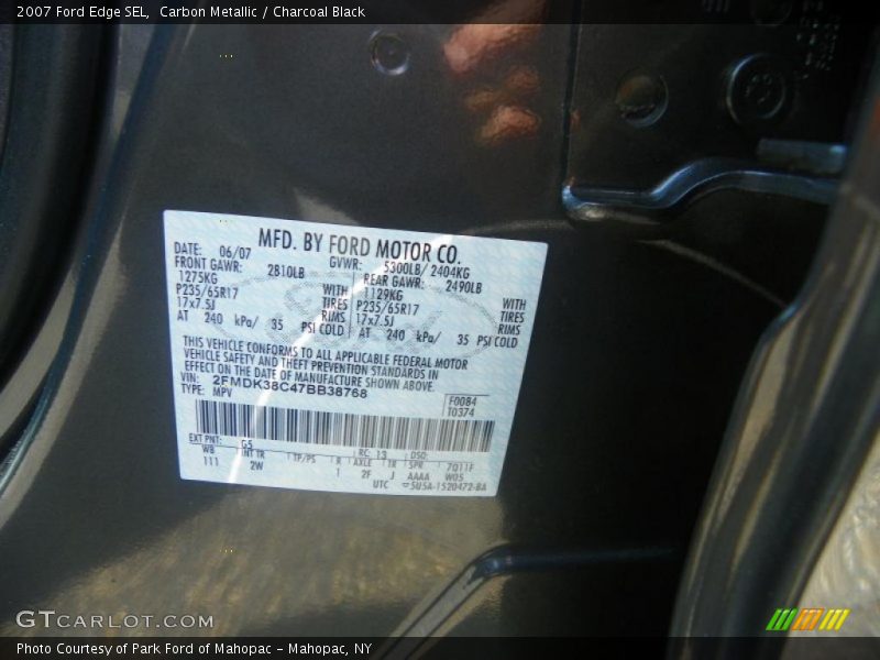 Carbon Metallic / Charcoal Black 2007 Ford Edge SEL