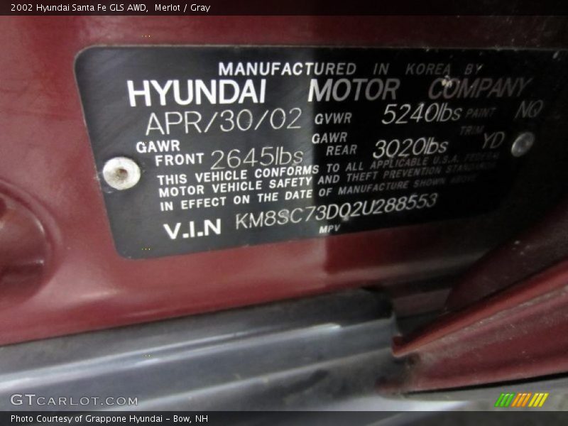 Merlot / Gray 2002 Hyundai Santa Fe GLS AWD