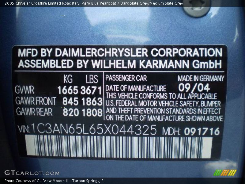 Aero Blue Pearlcoat / Dark Slate Grey/Medium Slate Grey 2005 Chrysler Crossfire Limited Roadster
