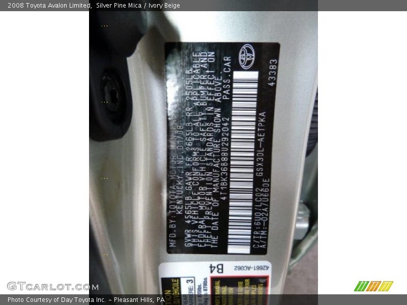 Silver Pine Mica / Ivory Beige 2008 Toyota Avalon Limited
