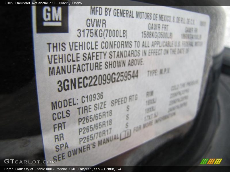 Black / Ebony 2009 Chevrolet Avalanche Z71