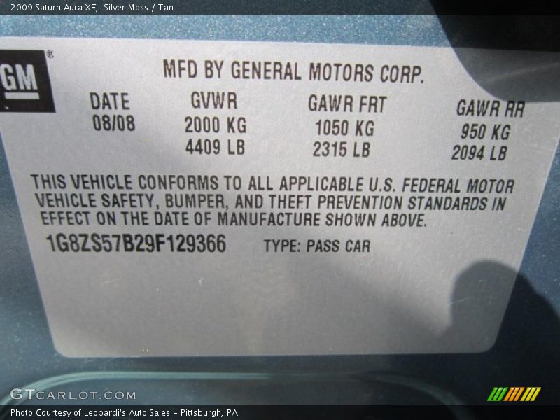 Silver Moss / Tan 2009 Saturn Aura XE