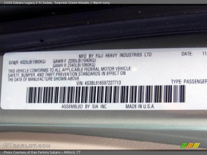 Seacrest Green Metallic / Warm Ivory 2009 Subaru Legacy 2.5i Sedan