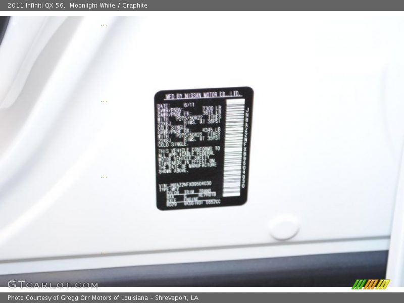Moonlight White / Graphite 2011 Infiniti QX 56