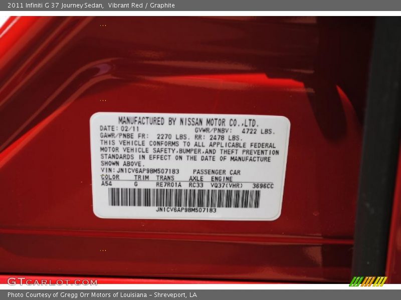 Vibrant Red / Graphite 2011 Infiniti G 37 Journey Sedan