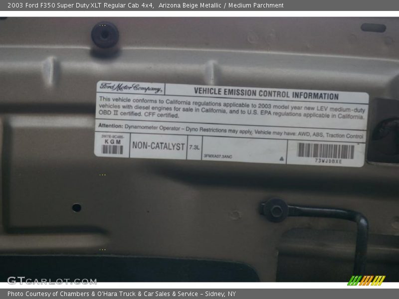 Info Tag of 2003 F350 Super Duty XLT Regular Cab 4x4