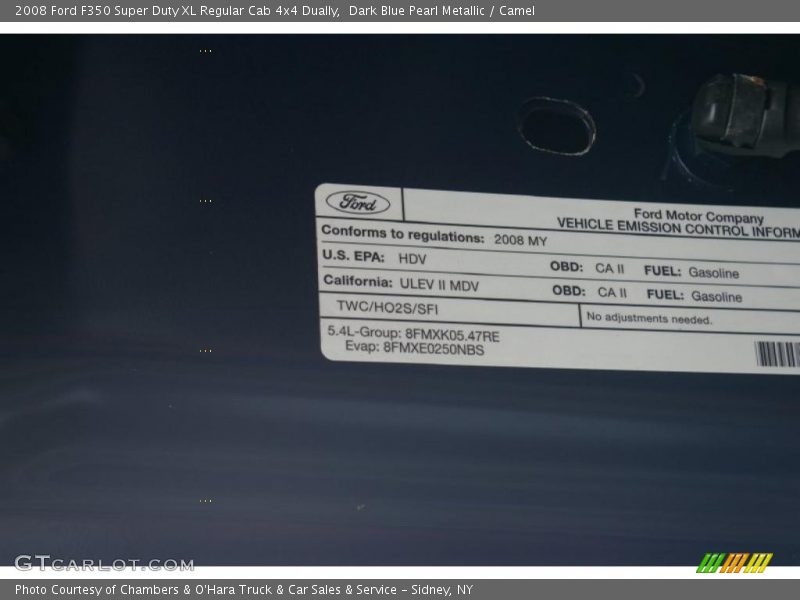 Info Tag of 2008 F350 Super Duty XL Regular Cab 4x4 Dually