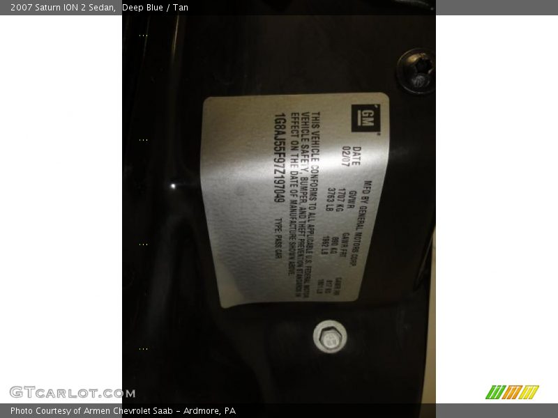 Deep Blue / Tan 2007 Saturn ION 2 Sedan