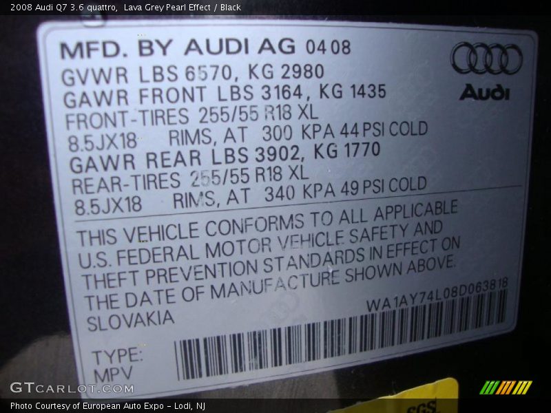 Lava Grey Pearl Effect / Black 2008 Audi Q7 3.6 quattro