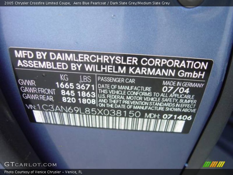Aero Blue Pearlcoat / Dark Slate Grey/Medium Slate Grey 2005 Chrysler Crossfire Limited Coupe