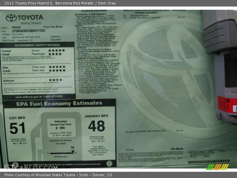 Barcelona Red Metallic / Dark Gray 2011 Toyota Prius Hybrid II