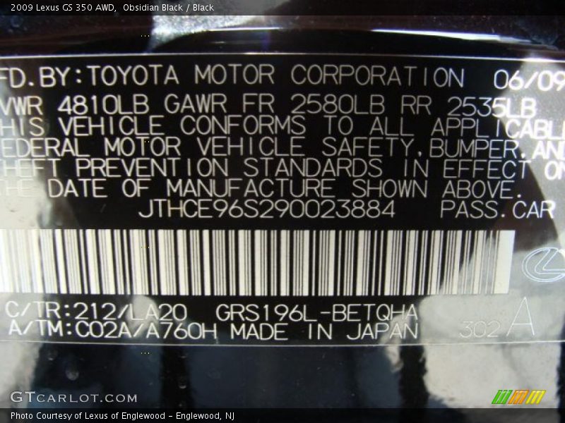 Obsidian Black / Black 2009 Lexus GS 350 AWD