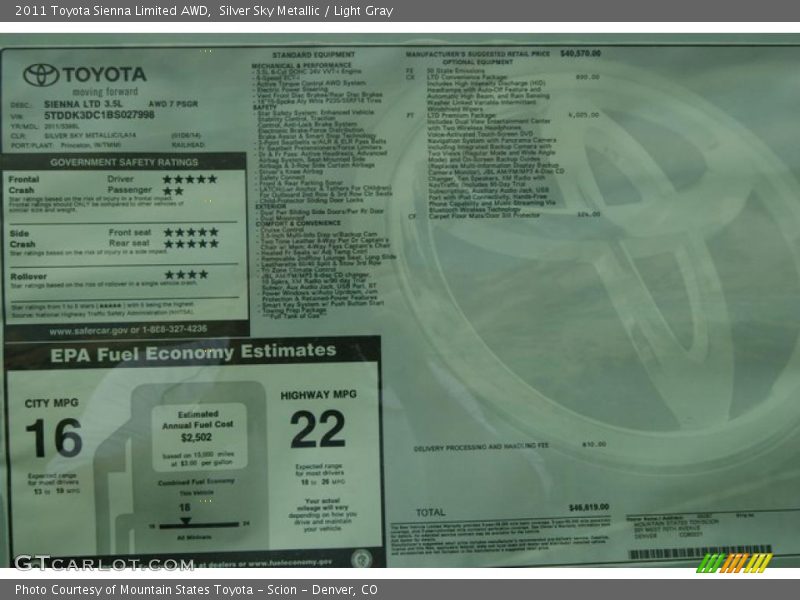 Silver Sky Metallic / Light Gray 2011 Toyota Sienna Limited AWD