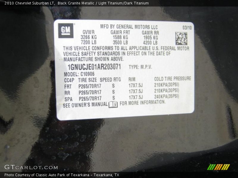Black Granite Metallic / Light Titanium/Dark Titanium 2010 Chevrolet Suburban LT