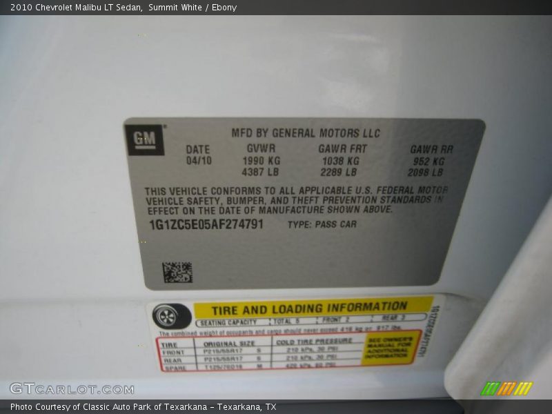 Summit White / Ebony 2010 Chevrolet Malibu LT Sedan