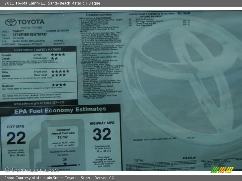 Sandy Beach Metallic / Bisque 2011 Toyota Camry LE