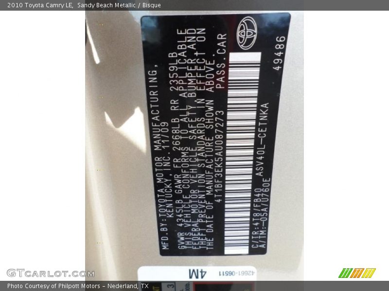 Sandy Beach Metallic / Bisque 2010 Toyota Camry LE