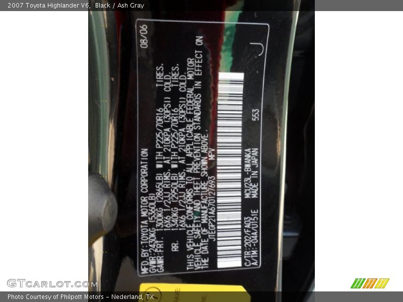 Black / Ash Gray 2007 Toyota Highlander V6