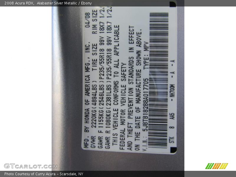 Alabaster Silver Metallic / Ebony 2008 Acura RDX
