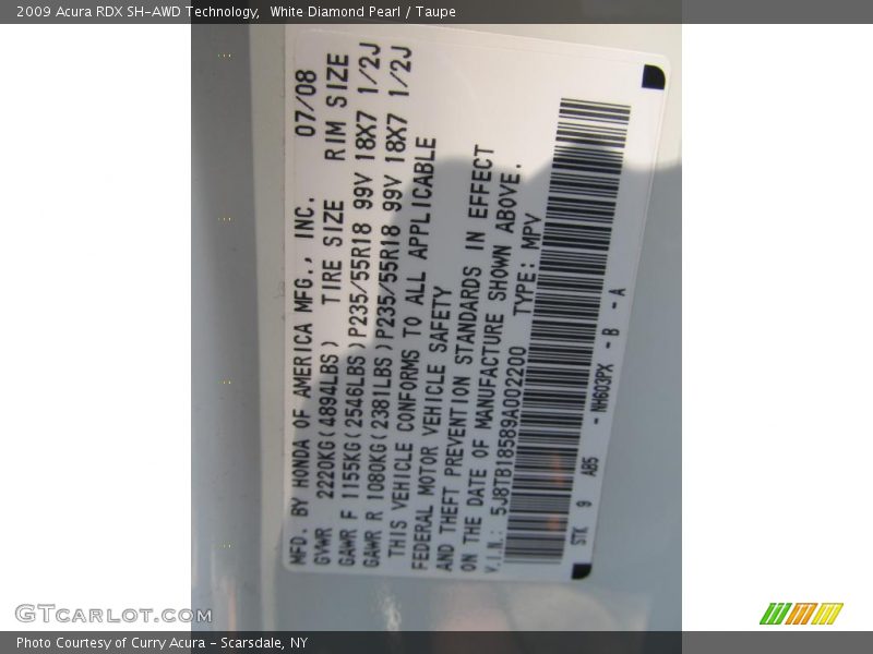 White Diamond Pearl / Taupe 2009 Acura RDX SH-AWD Technology
