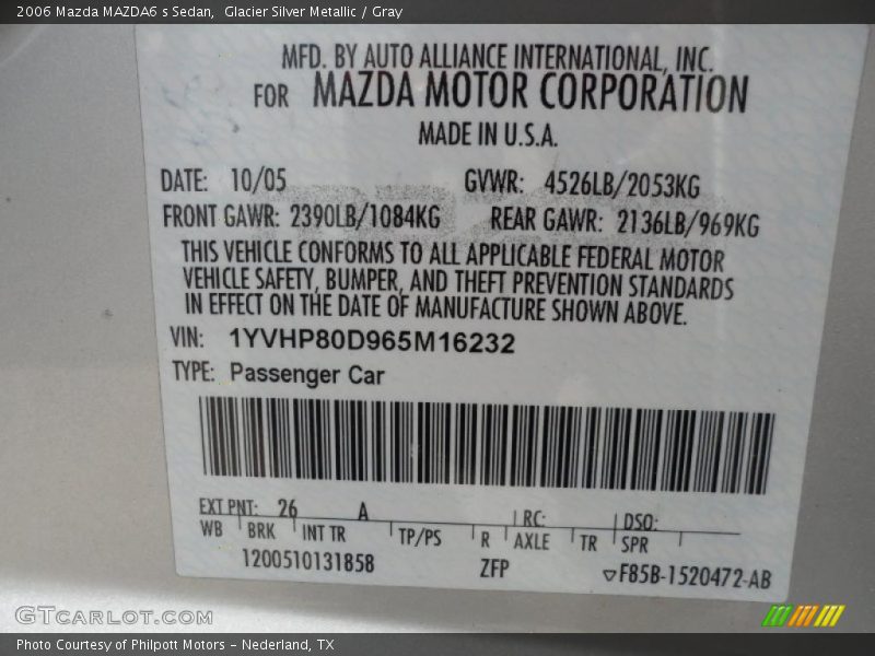 Glacier Silver Metallic / Gray 2006 Mazda MAZDA6 s Sedan