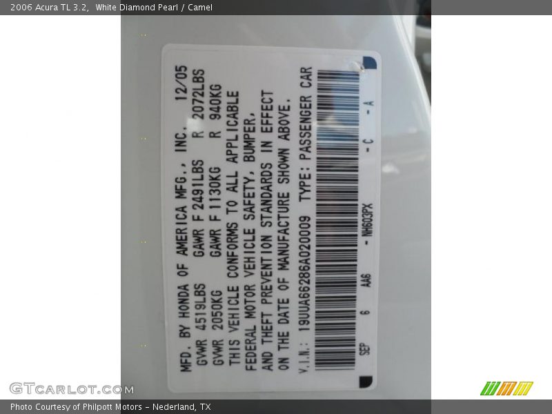 White Diamond Pearl / Camel 2006 Acura TL 3.2