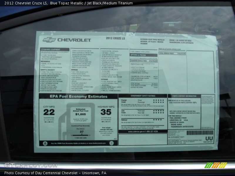  2012 Cruze LS Window Sticker