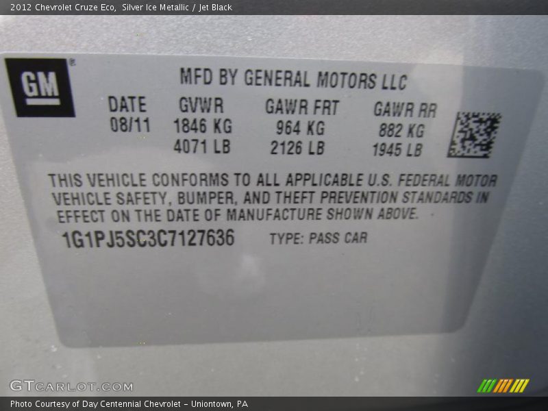 Silver Ice Metallic / Jet Black 2012 Chevrolet Cruze Eco