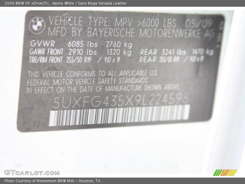 Alpine White / Sand Beige Nevada Leather 2009 BMW X6 xDrive35i
