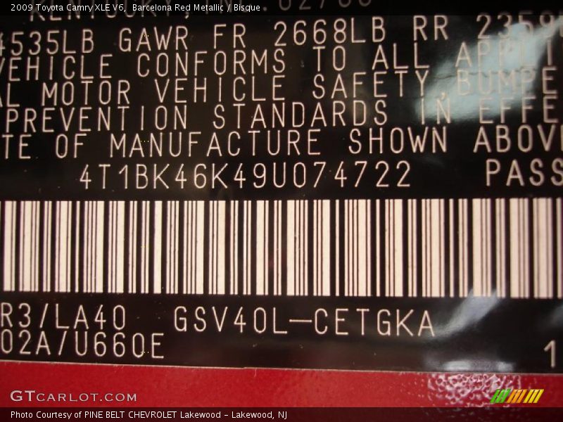 Barcelona Red Metallic / Bisque 2009 Toyota Camry XLE V6